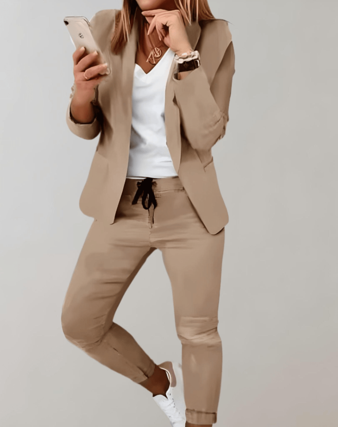 Levoire | Ensemble Deux Pièces Avec Blazer Carreauté Et Pantalon Femme Suit Braun