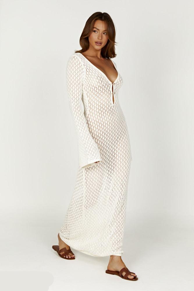 Levoire | Robe Tricot Élégante Coupe Longue Blanc