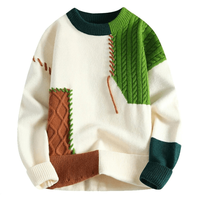 Levoire | Pull en tricot pour hommes Design unique & chaud Confortable Vert Brun Blanc