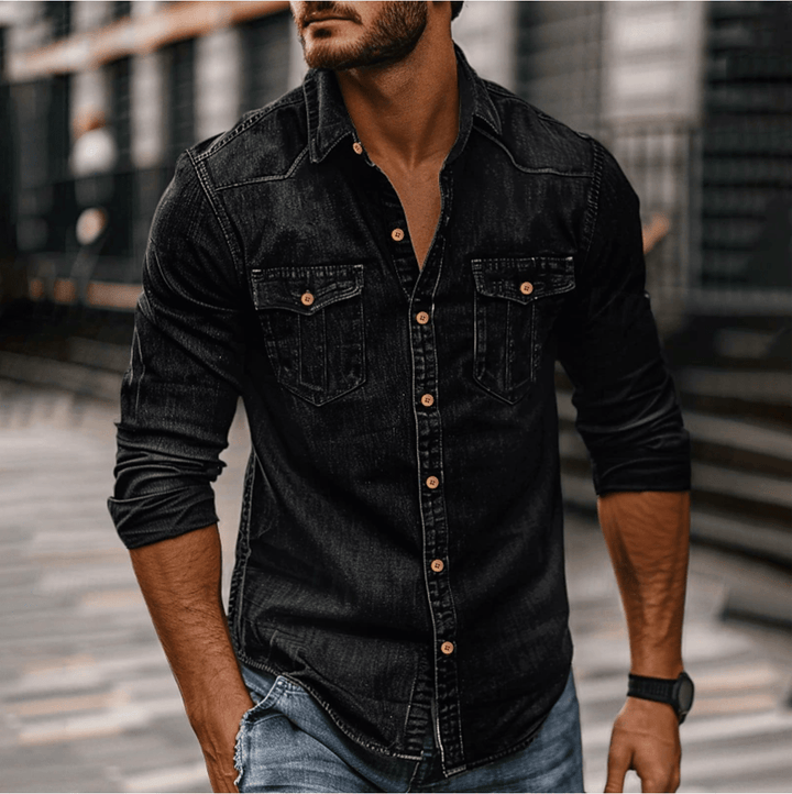 Levoire | Chemise en denim classique pour homme Chemise décontractée pour toutes les occasions Noir