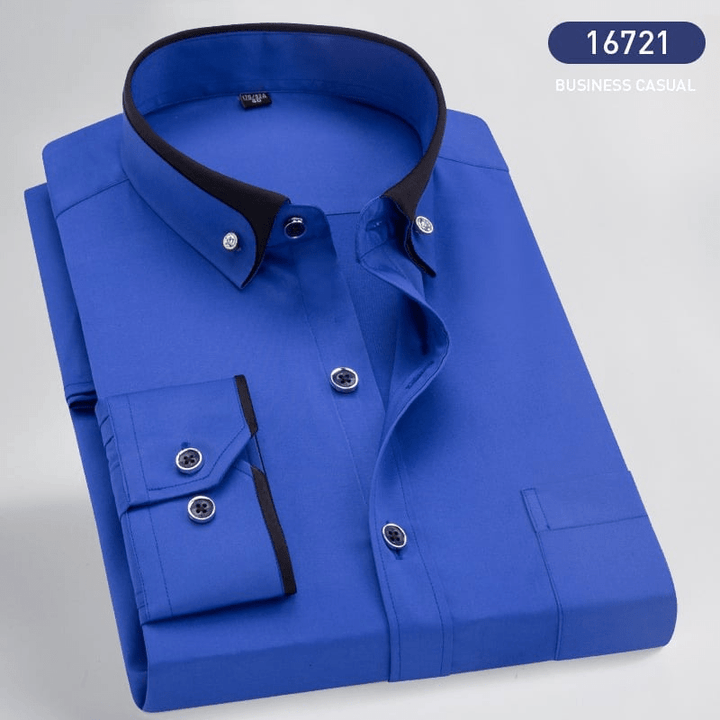 Levoire | Chemise pour hommes à double col, patte de boutonnage classique et confortable Bleu