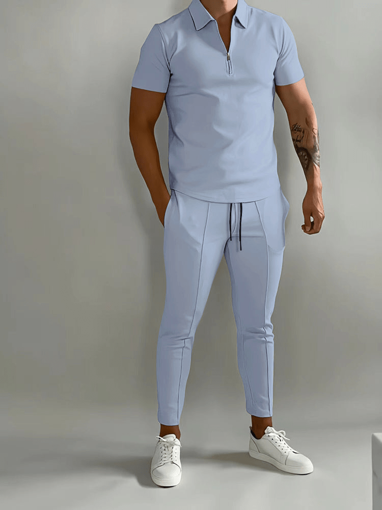 Levoire | Ensemble de sport pour homme en deux parties, chemise à demi-zip avec pantalon Bleu clair