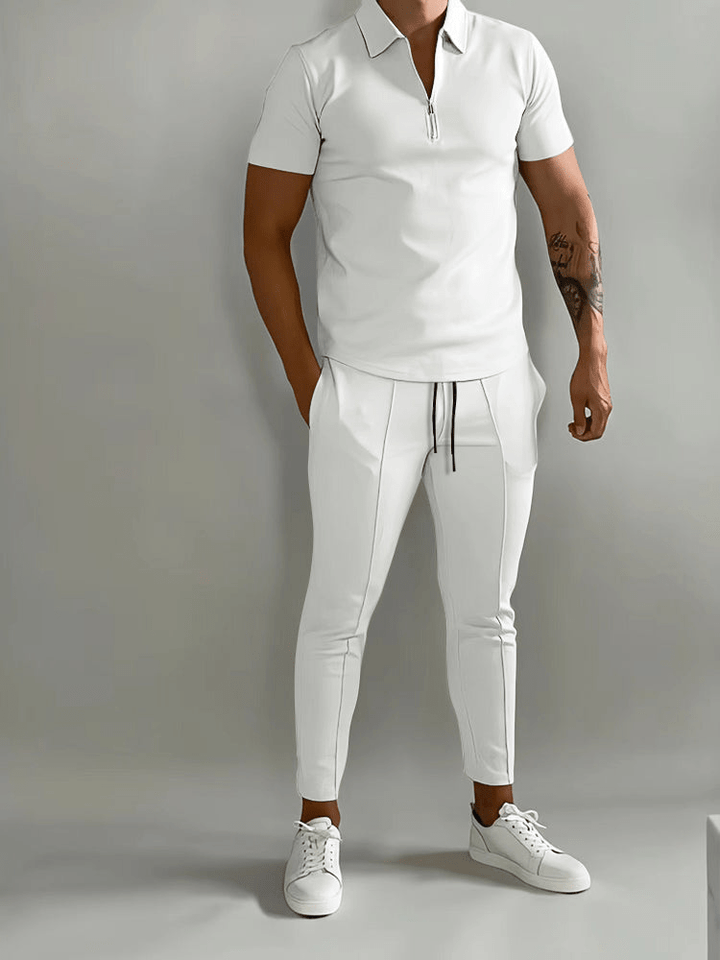Levoire | Ensemble de sport pour homme en deux parties, chemise à demi-zip avec pantalon Blanc