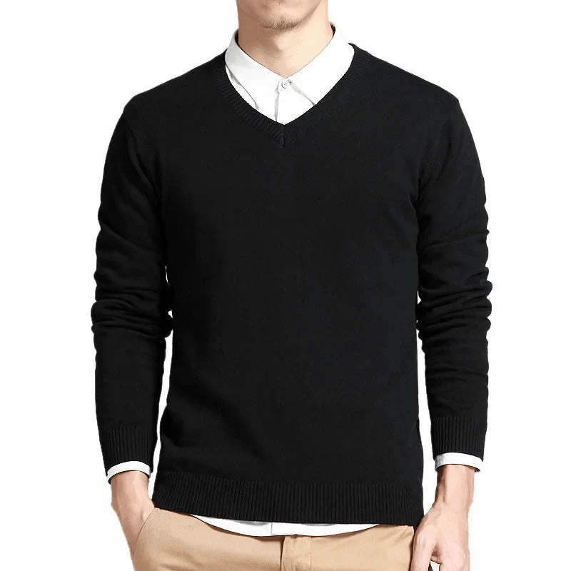 Levoire | Pull en coton premium avec col en V pour hommes, gilet Noir