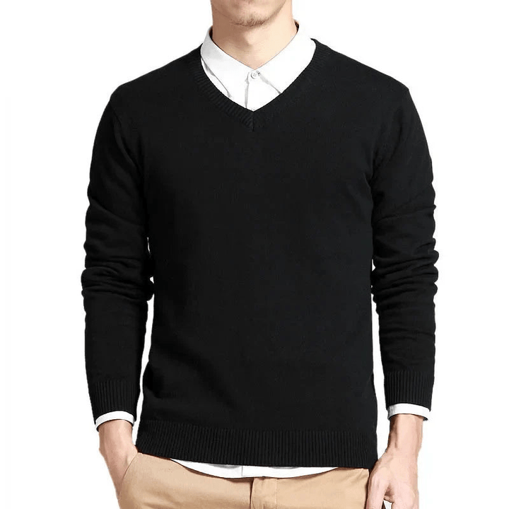 Levoire | Pull en coton premium avec col en V pour hommes, gilet Noir
