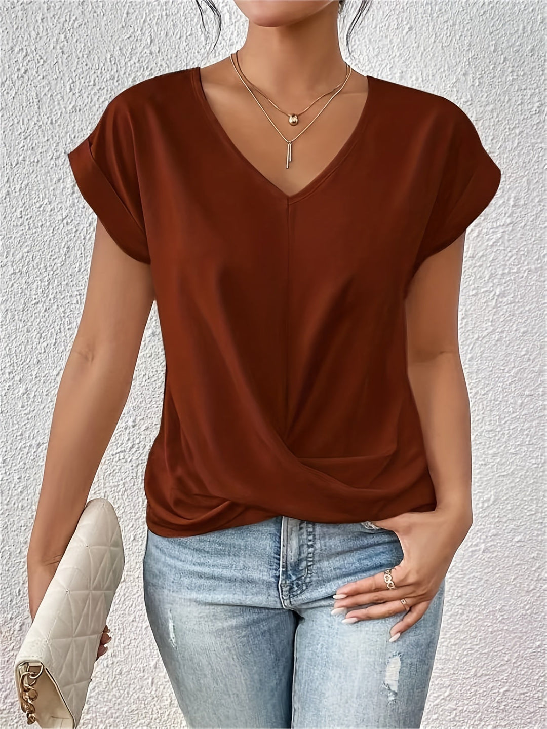 Levoire | T-Shirt Décontracté Pour Femmes Avec Décolleté En Forme De Cœur Confortable, Élégant Et Polyvalent Rot