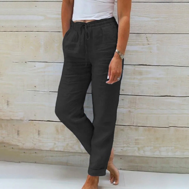 Levoire | Décontracté Pantalons D'Été Légers Pour Femmes En Effet Lin Noir