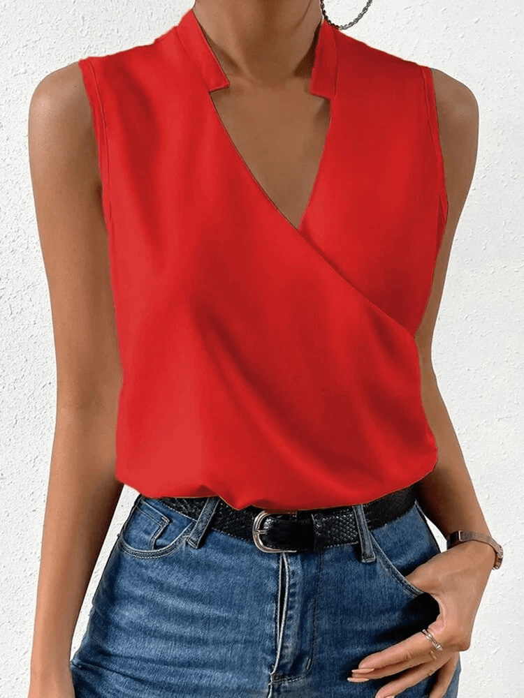 Levoire | T-shirt à encolure en V sans manches pour femmes Top Blouse Rot