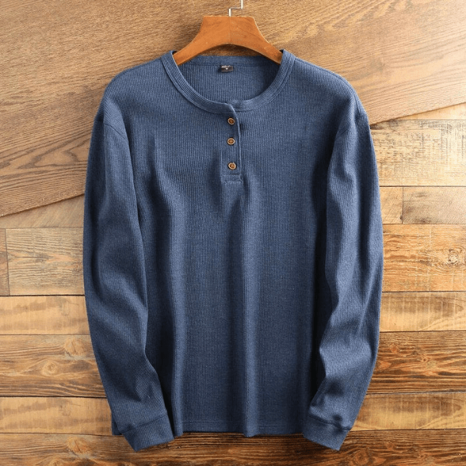 Levoire | Chemise à structure en gaufre Chemise pour hommes confortable Décontracté & Sportif Bleu marine