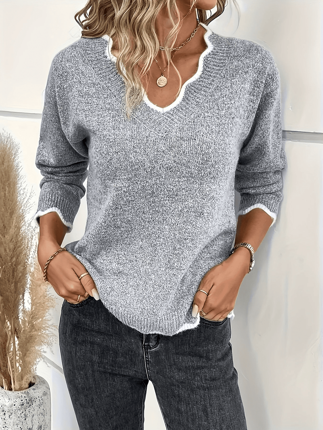 Levoire | Pull col V volant femme Gris