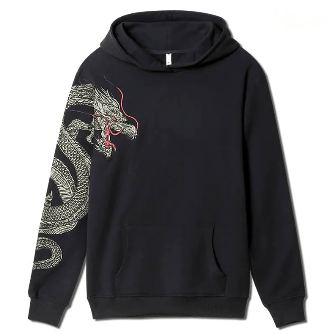 Levoire | Sweat-shirt à capuche avec imprimé de dragon symbole de chance et de succès confortable