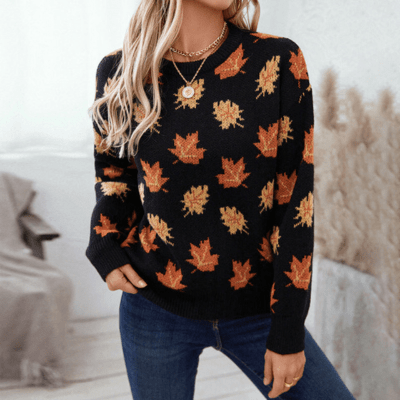 Levoire | Sweatshirt femme Design unique thème automnal Pullover Noir