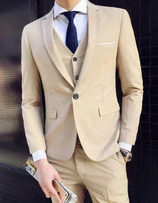 Levoire | Veste De Costume 3 Pièces Avec Gilet Et Pantalons Étroits Khaki