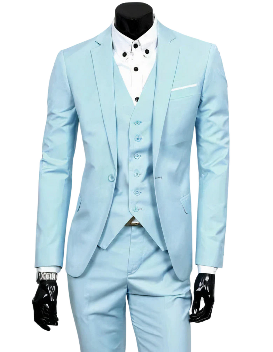 Levoire | Veste De Costume 3 Pièces Avec Gilet Et Pantalons Étroits Bleu clair