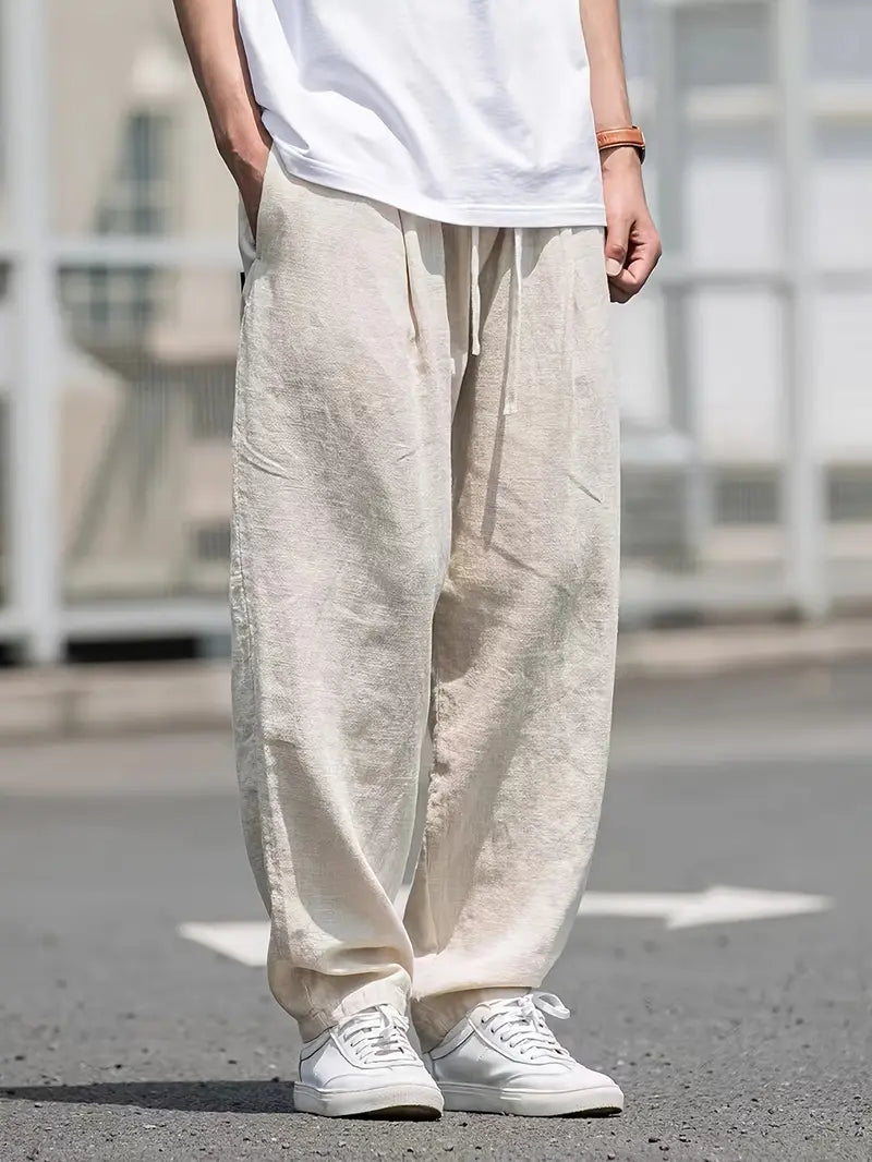 Levoire | Pantalon En Lin Baggy Pantalon D'Été Léger Avec Un Confort De Port Doux Khaki