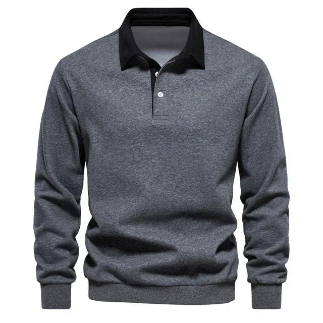 Levoire | Polo À Manches Longues Avec Col Polo Classique Pour Les Loisirs Et La Vie Quotidienne Gris