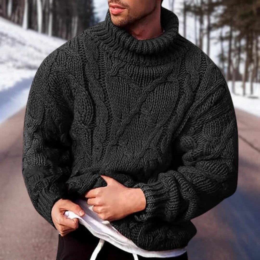 Levoire | Pull Chaud À Manches Longues Coupe Ample Col Haut Pull En Tricot Noir