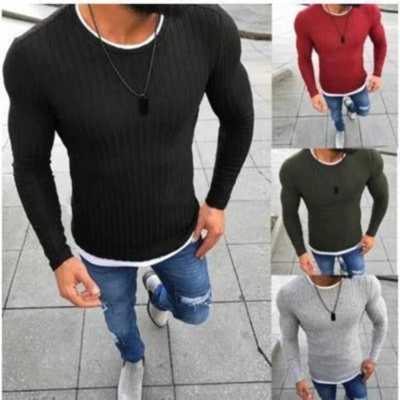 Levoire | Slim Fit Manches Longues Col Rond Sweat à Capuche Tricoté