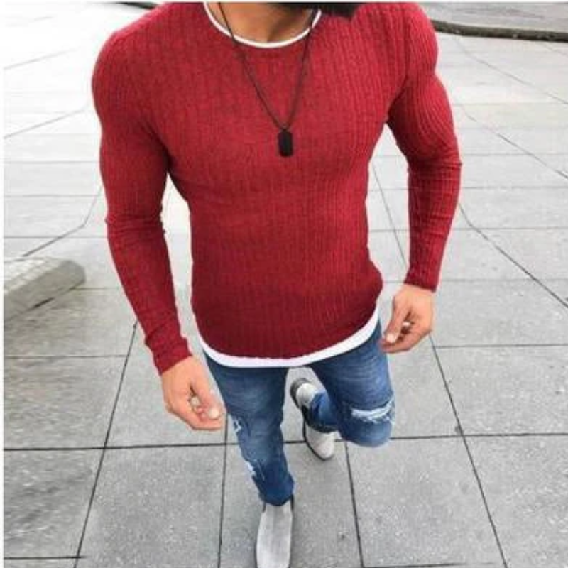 Levoire | Slim Fit Manches Longues Col Rond Sweat à Capuche Tricoté Rot