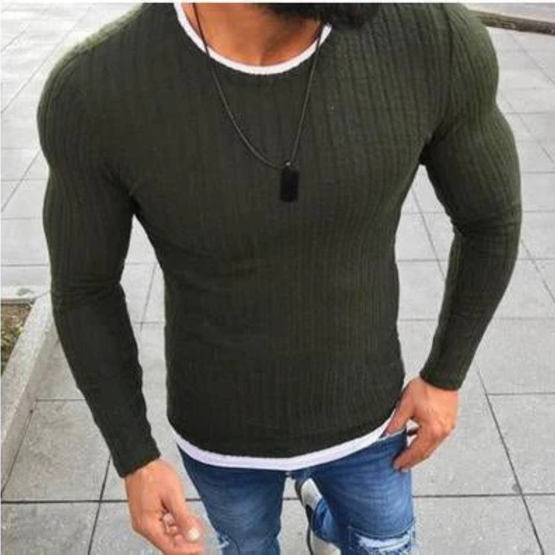 Levoire | Slim Fit Manches Longues Col Rond Sweat à Capuche Tricoté Vert
