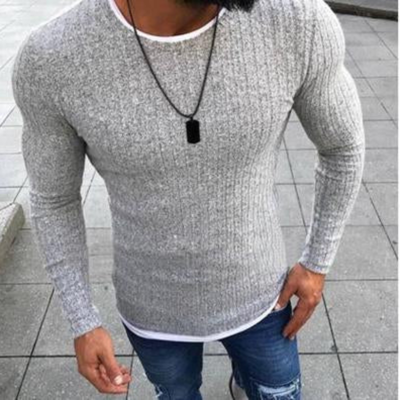 Levoire | Slim Fit Manches Longues Col Rond Sweat à Capuche Tricoté Gris