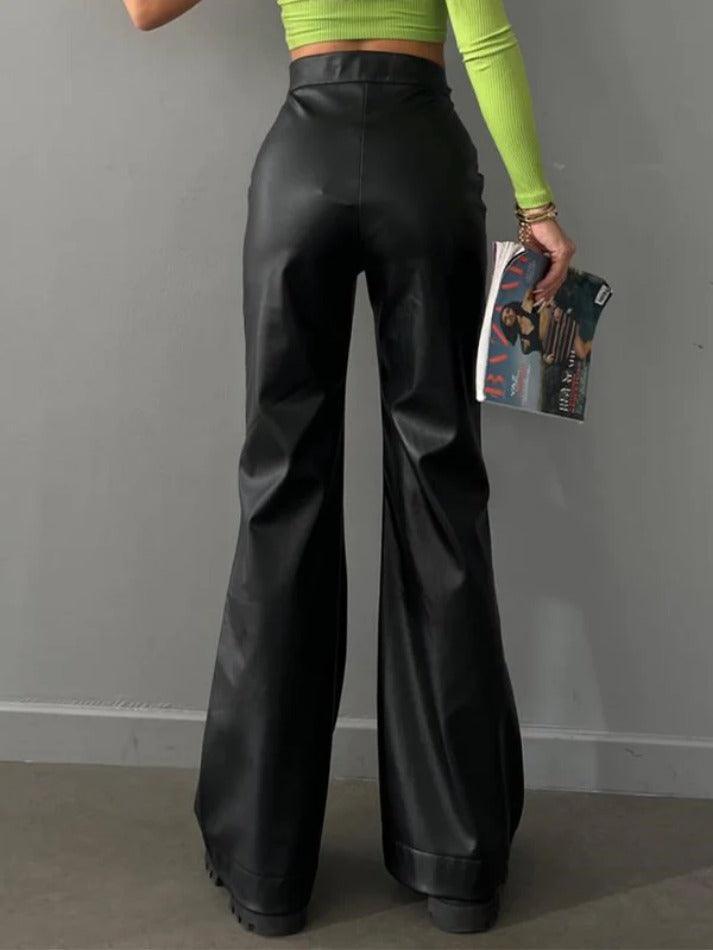 Levoire | Pantalon En Cuir Évasé À Taille Haute Avec Lien