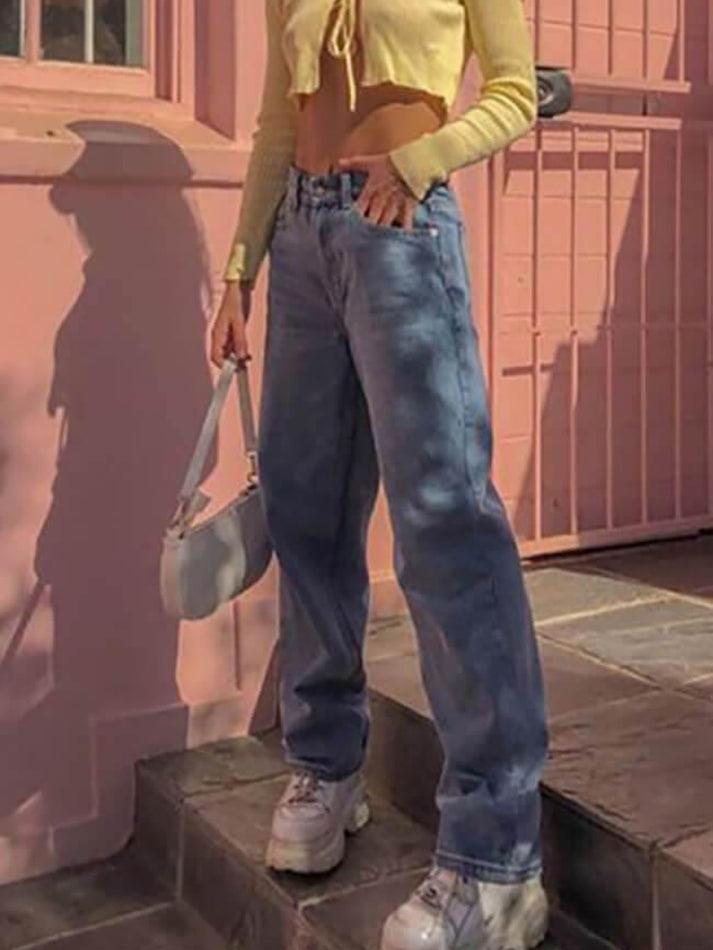 Levoire | Jean Boyfriend Délavé Taille Haute Bleu