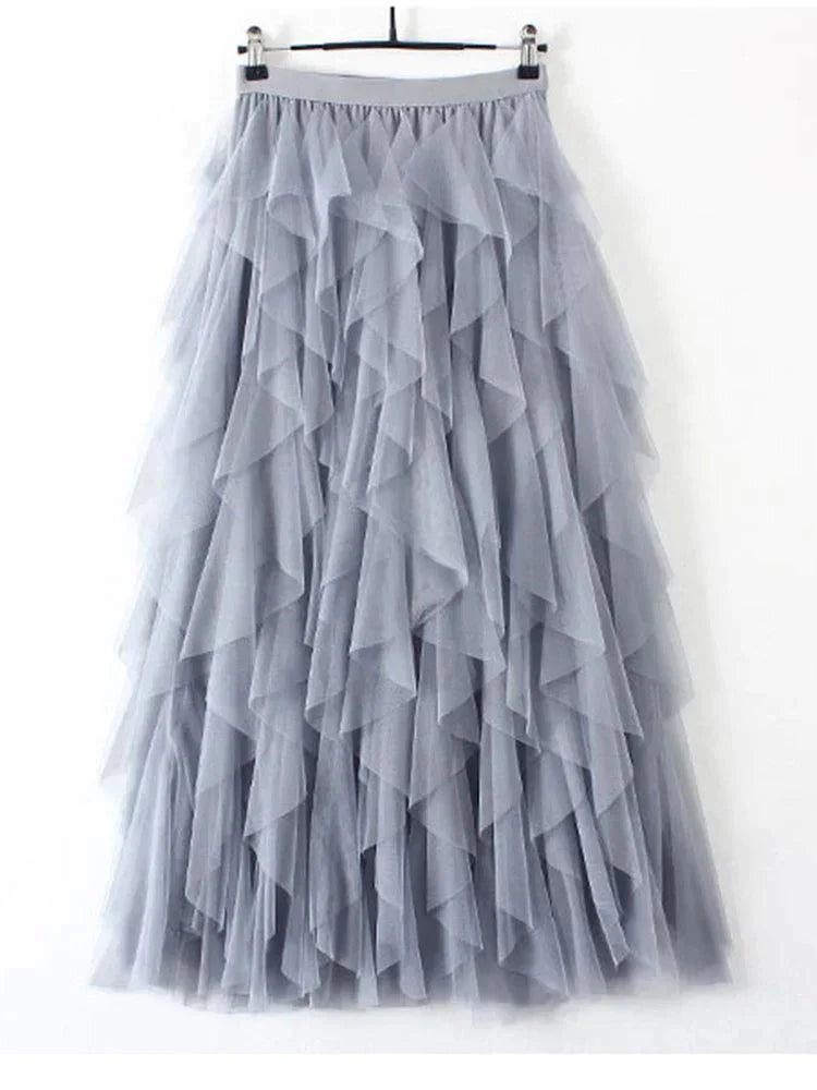 Levoire | Jupe En Tulle Plissé Taille Haute Gris Une taille