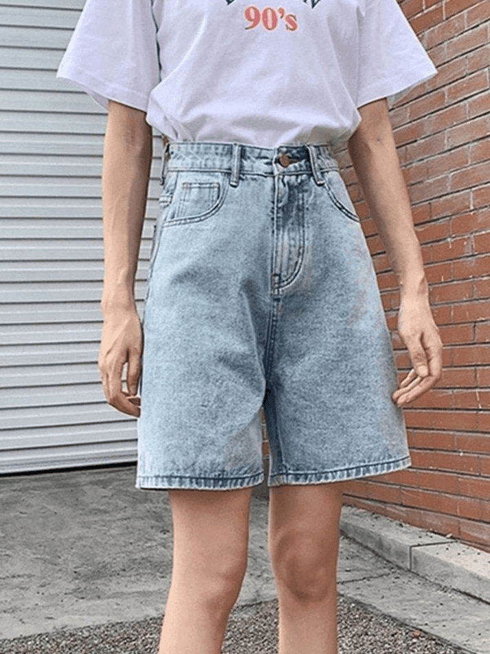 Levoire | Short En Denim Taille Haute À Jambe Droite