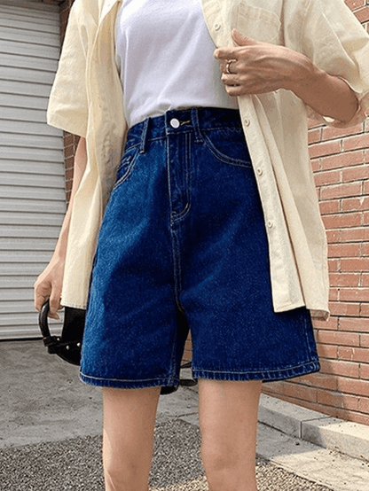 Levoire | Short En Denim Taille Haute À Jambe Droite
