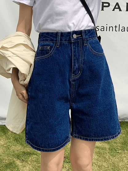 Levoire | Short En Denim Taille Haute À Jambe Droite