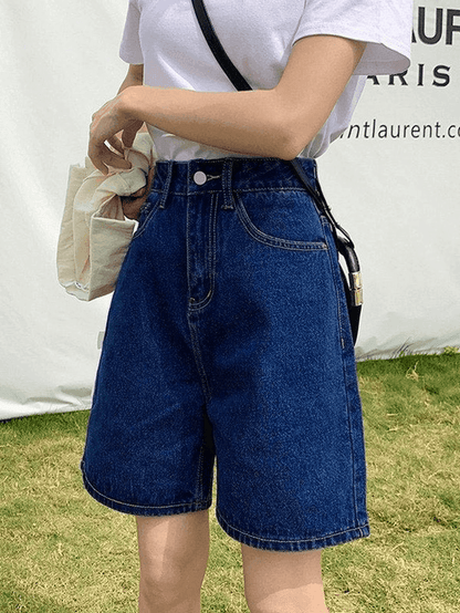 Levoire | Short En Denim Taille Haute À Jambe Droite Marine bleu