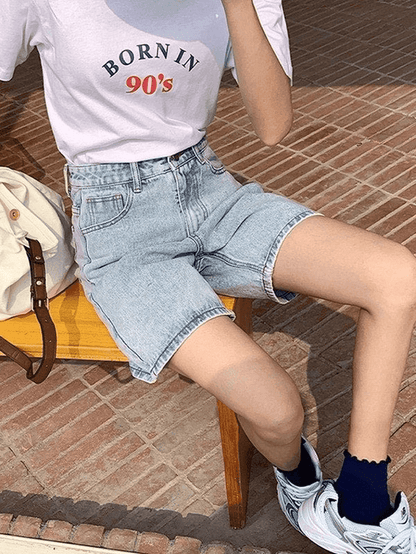 Levoire | Short En Denim Taille Haute À Jambe Droite