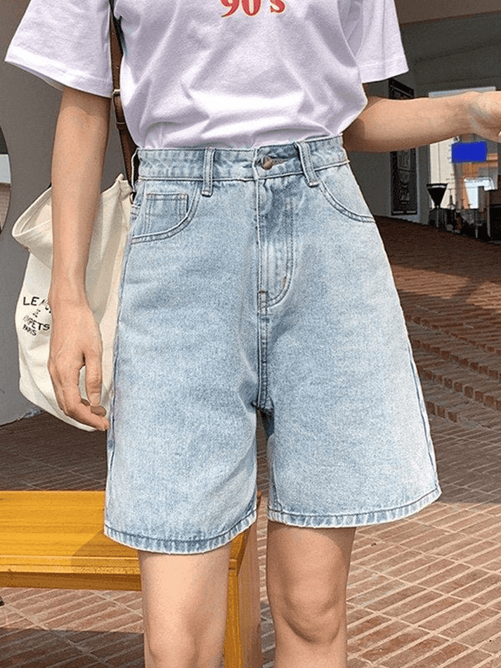 Levoire | Short En Denim Taille Haute À Jambe Droite
