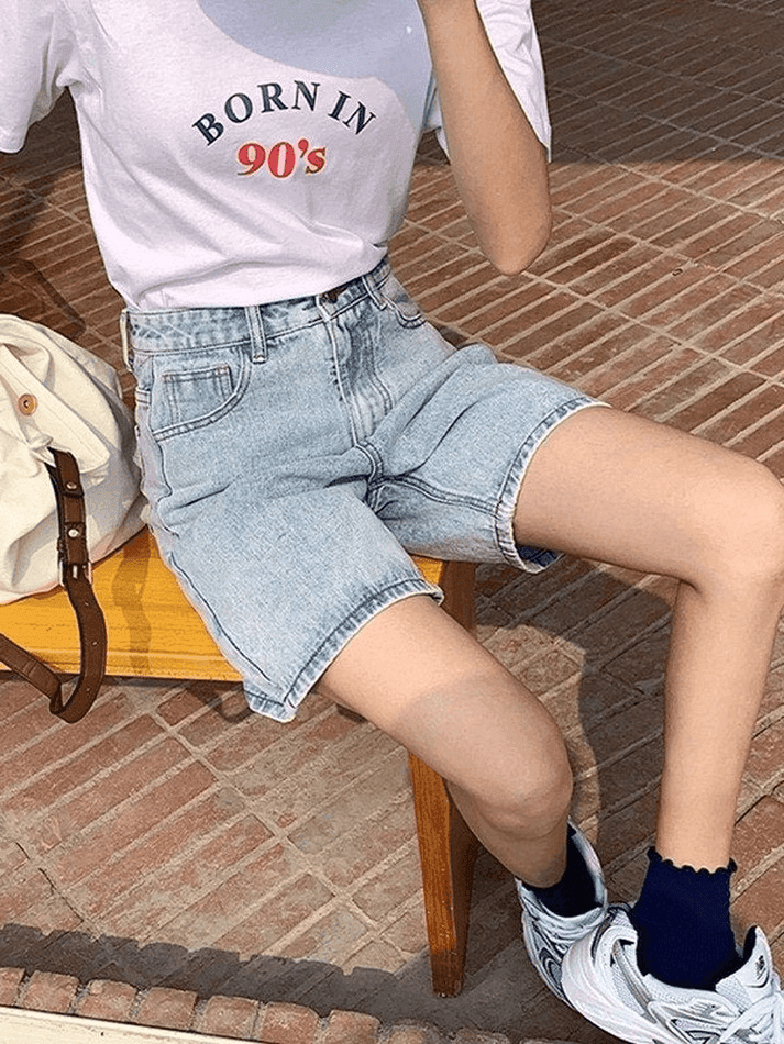 Levoire | Short En Denim Taille Haute À Jambe Droite