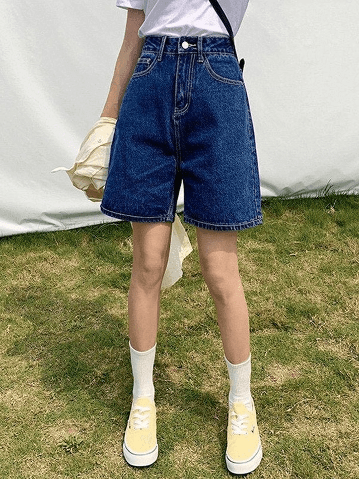 Levoire | Short En Denim Taille Haute À Jambe Droite