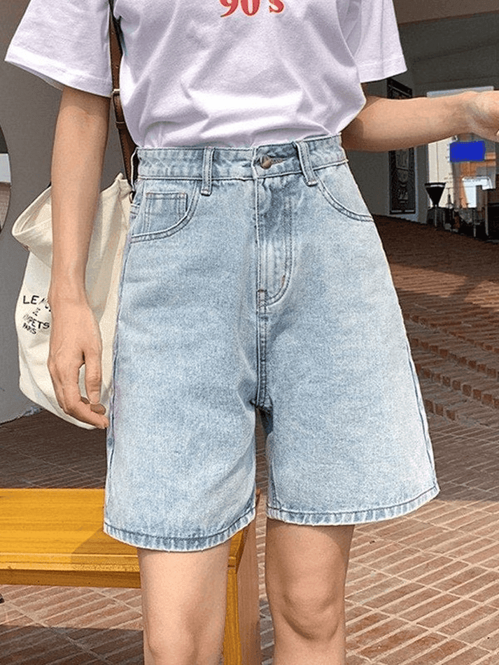 Levoire | Short En Denim Taille Haute À Jambe Droite Bleu