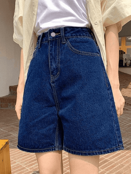 Levoire | Short En Denim Taille Haute À Jambe Droite