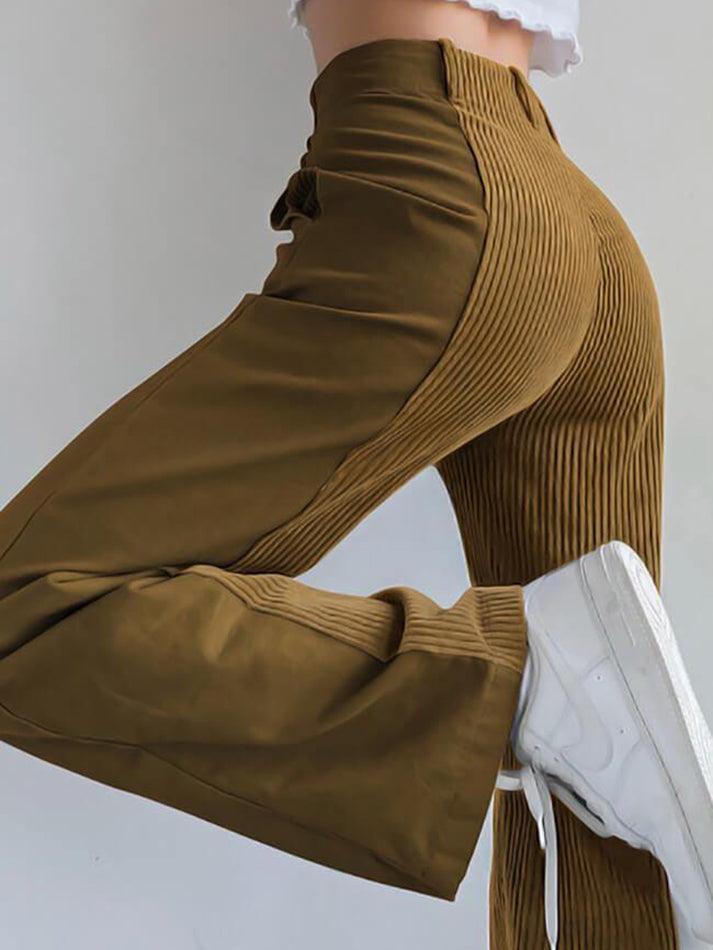 Levoire | Pantalon Large En Velours Côtelé Taille Haute Y2K Khaki