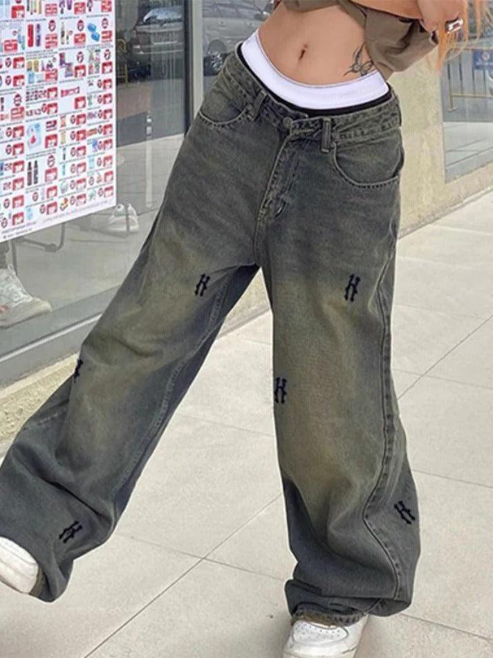 Levoire | Hip Pop Taille Basse Imprimé Boyfriend Jeans