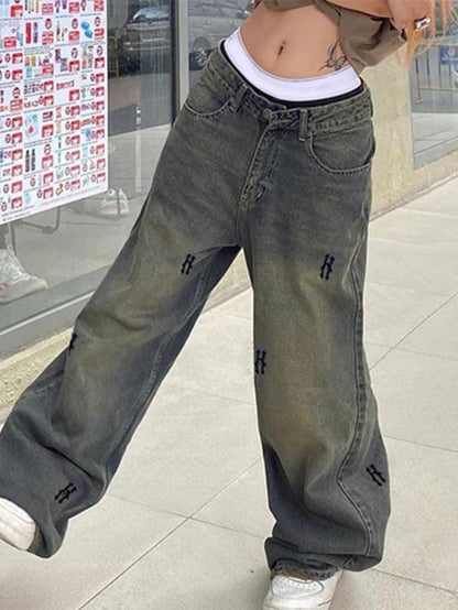 Levoire | Hip Pop Taille Basse Imprimé Boyfriend Jeans