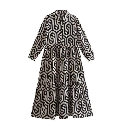 Levoire | Femme Robe à manches longues à motifs géométriques
