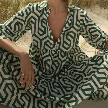 Levoire | Femme Robe à manches longues à motifs géométriques