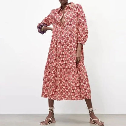 Levoire | Femme Robe à manches longues à motifs géométriques