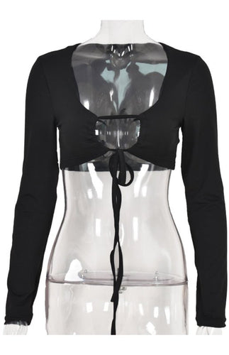 Levoire | Blouse à col en V à manches longues avec lacets creux T-shirt sexy pour femmes