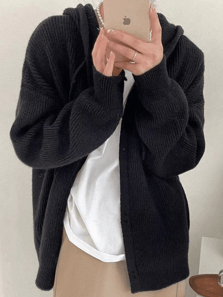Levoire | Capuche Bouton Devant Tricot Gilet