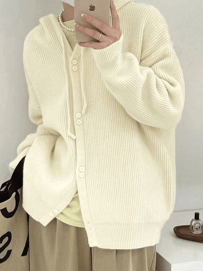 Levoire | Capuche Bouton Devant Tricot Gilet Blanc UNE TAILLE