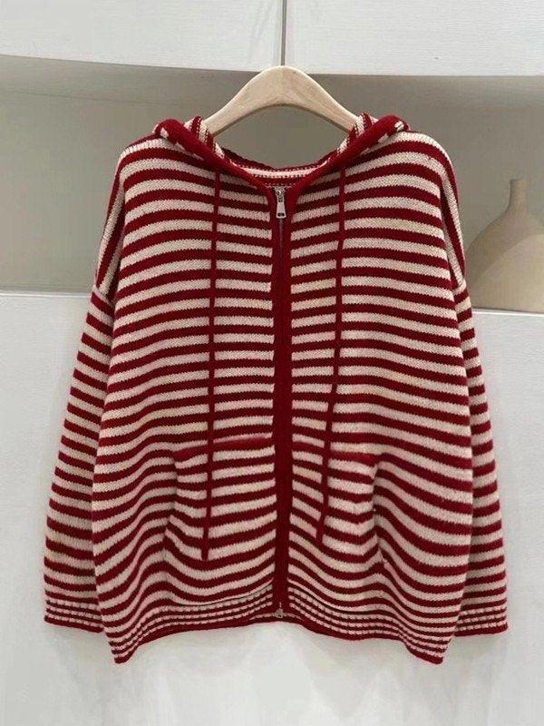 Levoire | Veste À Capuche Rayée En Tricot À Manches Longues