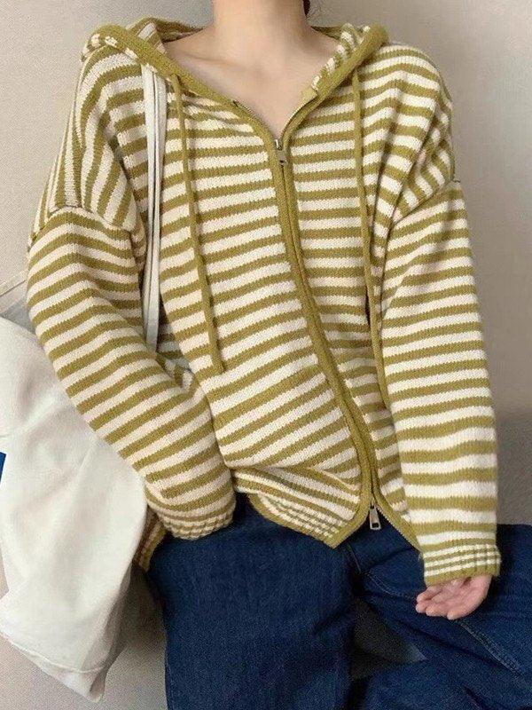 Levoire | Veste À Capuche Rayée En Tricot À Manches Longues Jaune Taille unique