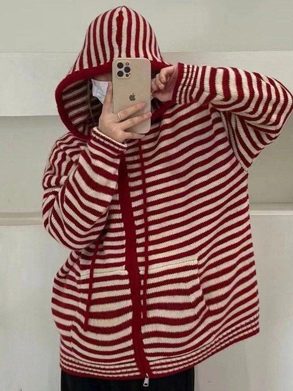 Levoire | Veste À Capuche Rayée En Tricot À Manches Longues